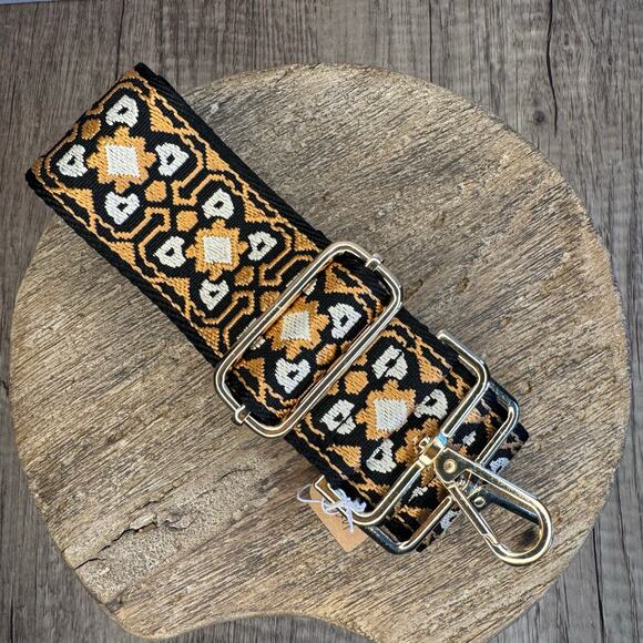 Tan Black Boho Purse Strap Crossbody Bag Neutral Guitar Strap NEW - Picture 1 of 5